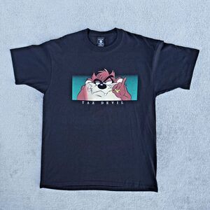 VTG Warner Bros Shirt Mens XL Black Looney Tunes Taz Devil Graphic Single Stich